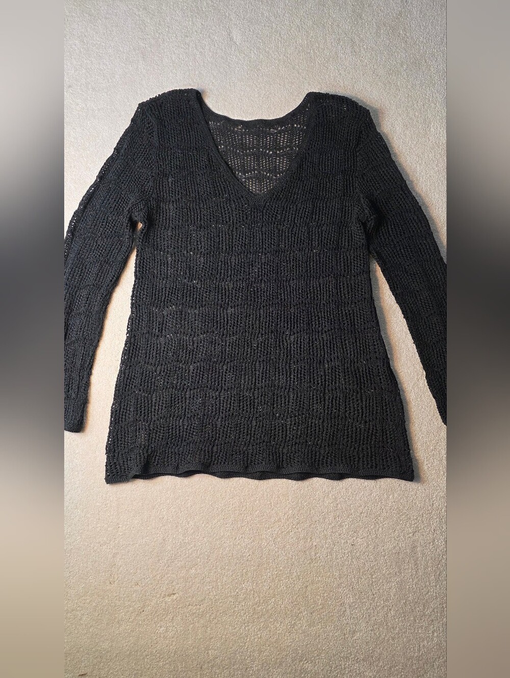 Crocheted Pullover Black Netting Sheer Long Sleeve‎ Goth Grunge Revival M